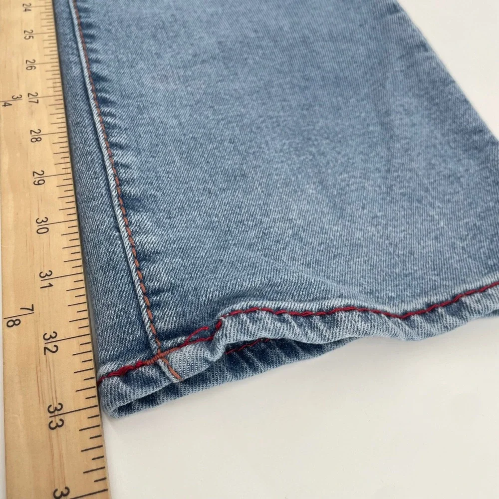 True Religion Ricky Jeans Mens 36 Blue Relaxed Straight Contrast Red Stitching